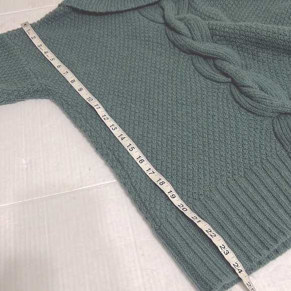 Talbots chunky sweater wool alpaca blend green turtleneck cowl neck cable knit L - Picture 6 of 11